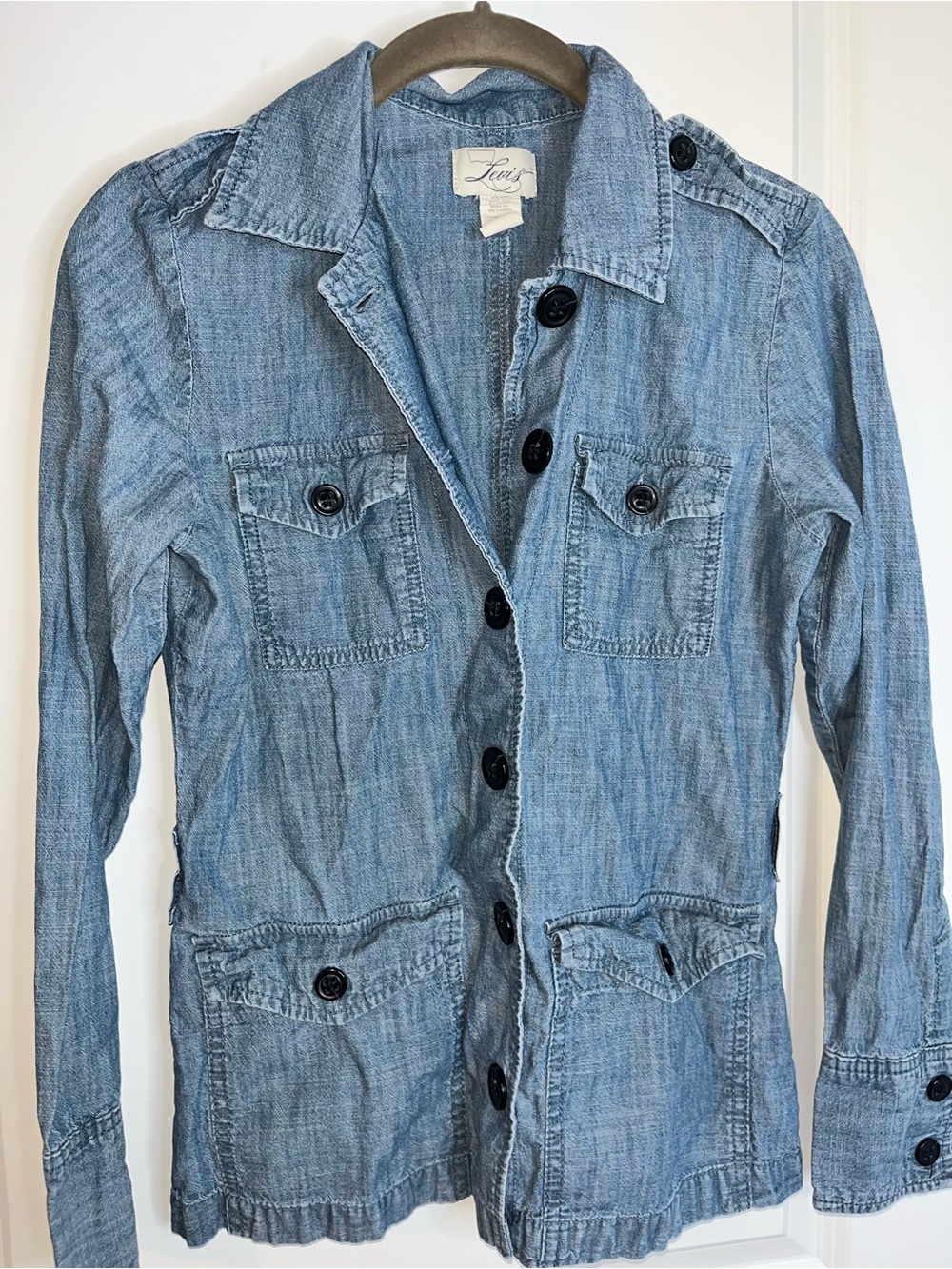 Levi’s Utility Button Down Jacket Pocket Cotton Jean Denim Military Retro Sz XS